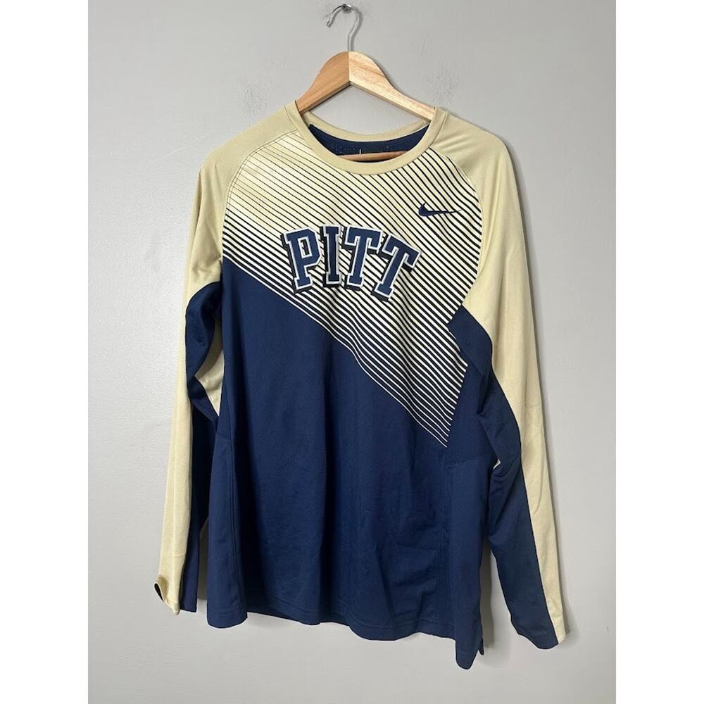 Nike Pitt Panthers Long Sleeve Shirt Men L Blue Gold Performance Training DriFit